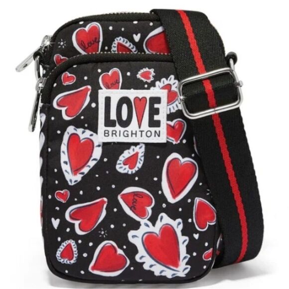 NWT Brighton Hearts a Flutter Utility Crossbody Bag Black Red White - Picture 1 of 9
